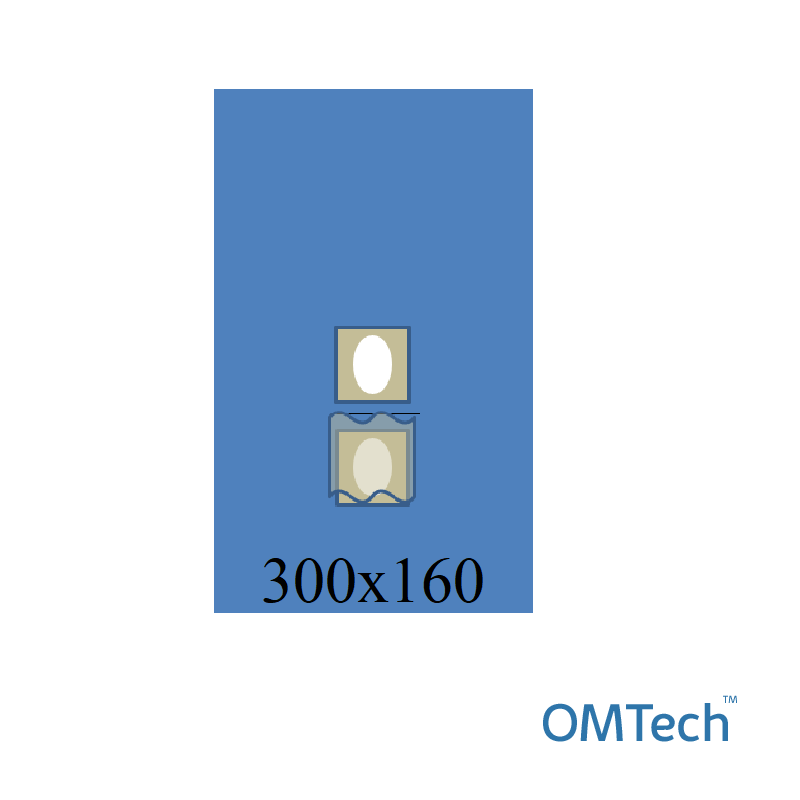 Покриття операційне OMTech™ для герніотомії №1 300см х160см з двома адгезивними операційними полями 20см х 10см (зі шторками) (СМС - 35 г/м2), стерильне